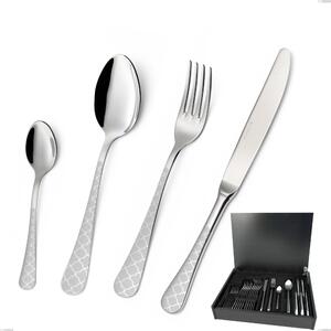 Milano Damask 24-piece cutlery set in wooden case, 18/10 (AISI304) polished stainless steel with damask effect, 2.5 mm thickness