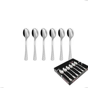 Set of 6 Milano Damask Coffee Spoons in Showcase Packaging, 18/10 (AISI304) Polished Stainless Steel with Damask Effect, 2.5 mm Thickness