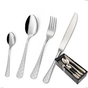 Milano Damask 24 Piece Cutlery Set in Space-Saving Packaging, 18/10 (AISI304) Polished Stainless Steel with Damask Effect, 2.5 mm Thickness