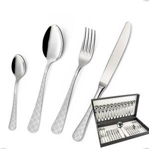 Milano Damask 49-piece cutlery set in canteen box, 18/10 (AISI304) polished stainless steel with damask effect, 2.5 mm thickness