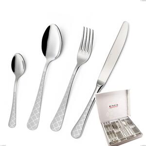 Milano Damask 24 Piece Cutlery Set in Case, 18/10 (AISI304) Polished Stainless Steel with Damask Effect, 2.5 mm Thickness