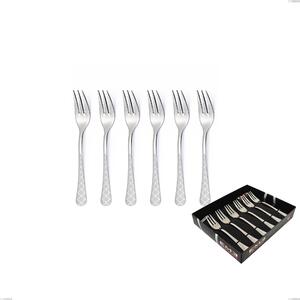 Milano Damask Set of 6 Dessert Forks in Display Case, 18/10 (AISI304) Polished Stainless Steel with Damask Effect, 2.5 mm Thickness