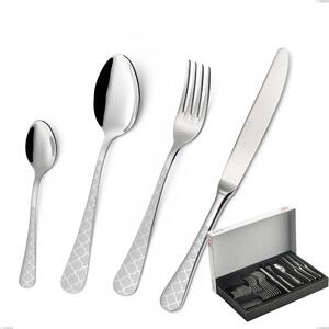 Milano Damask 30-piece cutlery set in panoramic packaging, 18/10 (AISI304) polished steel with damask effect, thickness 2.5 mm