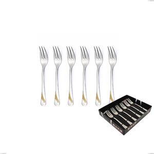 Set of 6 Milano Gold etched Dessert Forks in Display Box, 18/10 (AISI304) Polished Stainless Steel and Gold Finish, 2.5 mm Thickness