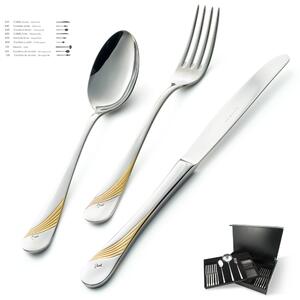 MILANO Gold etched 75-piece Cutlery Set in 18/10 Mirror-polished Stainless Steel 2.5 mm Thickness with Wooden Case