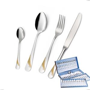 Milano Gold etched 113-piece Cutlery Set in Gift Case, 18/10 (AISI304) Polished Stainless Steel and Gold Finish, 2.5 mm Thickness