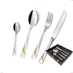 MILANO Gold etched 24 Piece Cutlery Set in 18/10 Mirror Polished Stainless Steel 2.5 mm Thickness with Showcase Packaging