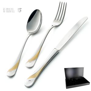 MILANO Gold etched 24-piece Cutlery Set in 18/10 Mirror-polished Stainless Steel 2.5 mm Thickness with Wooden Case