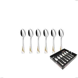 Set of 6 Milano Gold etched Moka Spoons in Display Box, 18/10 (AISI304) Polished Stainless Steel and Gold Finish, 2.5 mm Thickness