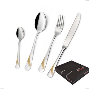 Milano Gold etched 49-piece Cutlery Set in Gift Box, 18/10 (AISI304) Polished Stainless Steel and Gold Finish, 2.5 mm Thickness