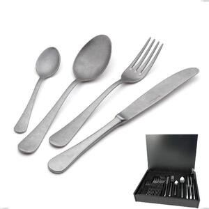 Milano Retro 24 Piece Cutlery Set in Wooden Canteen Box, Vintage Stainless Steel (Aisi 304)