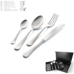 MILANO Sandblasted 75-Piece Cutlery Set in 18/10 Sandblasted Stainless Steel 2.5 mm Thickness with Wooden Case
