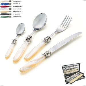 Mona Lisa 75-Piece Cutlery Set in Canteen Box, Polished 18/10 AISI 304 Stainless Steel with Pearly Acrylic Handle