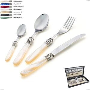 Mona Lisa 49 Piece Cutlery Set in Canteen Box, Polished 18/10 AISI 304 Stainless Steel with Pearl Acrylic Handle