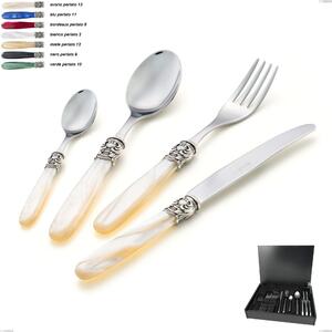 24-piece cutlery set in wooden case Mona Lisa, Polished 18/10 AISI 304 stainless steel with pearlescent acrylic handle