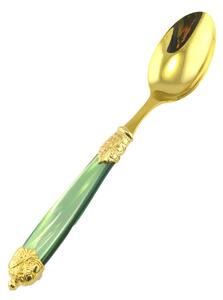 Mirage Pearl Tin Gold Coffee Spoon in 18.10 Gold Tin (AISI 304) with Double Ring and Pearled Handle, Dishwasher Safe, Pearled Green