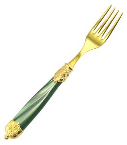 Mirage Pearl Tin Gold Table Fork in Gold Tin 18.10 (AISI 304) with Double-Ringed Pearl Handle, Dishwasher Safe, Green Pearl
