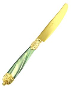 Mirage Pearl Tin Gold Table Knife in Gold Tin 18.10 (AISI 304) with Double-Ringed Pearlised Handle Dishwasher Safe Green Pearlised