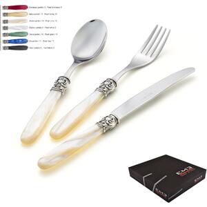 Colourful Cutlery Set 49 Pieces MONA LISA 12 Table Settings 18/10 with Ring on Handles in Gift Package
