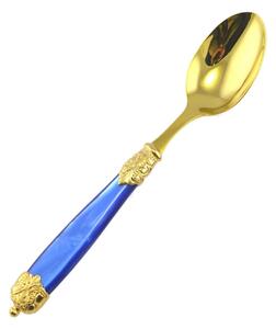 Mirage Pearl Tin Gold Coffee Spoon in 18.10 Gold Tin Stainless Steel (AISI 304) with Double Ring Pearled Handle Dishwasher Safe Blue Pearled