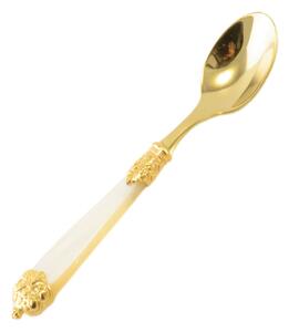 Mirage Pearl Tin Gold Coffee Spoon in 18.10 Gold Tin (AISI 304) with Double-Rimmed Pearl Handle Dishwasher Safe Ivory Pearl