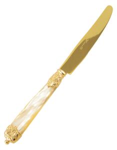 Mirage Pearl Tin Gold Table Knife in Gold Gilt 18.10 (AISI 304) with Pearl Handle and Double Ring, Dishwasher Safe Ivory Pearl