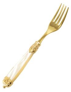 Mirage Pearl Tin Gold Table Fork in Gold Tin 18.10 (AISI 304) with Double Ring Pearly Handle Dishwasher Safe Ivory Pearly