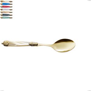 Mirage Pearl Tin Gold Serving Spoon, 18.10 Stainless Steel with Gold-Coloured PVD Finish, Acrylic Handles, Length 246 mm
