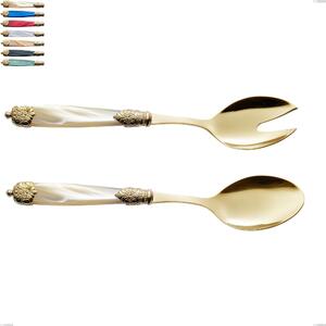 Mirage Pearl Tin Gold Salad Cutlery Set, 18.10 Stainless Steel with Gold-Coloured PVD Finish, Methacrylate Handles, Length 247 mm