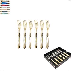 Showcase Pack of 6 Dessert Forks Mirage Pearl Tin Gold, 18.10 Stainless Steel with Coloured Gold PVD Finish, Methacrylate Handles