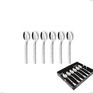 Set of 6 Marte Coffee Spoons in Display Case, Stainless Steel 18/10 (AISI304), Hammered Finish Thickness 2.5 mm