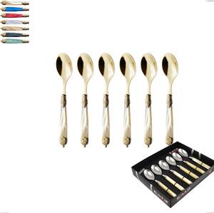 Showcase Pack 6 Pieces Coffee Spoon Mirage Pearl Tin Gold, 18.10 Stainless Steel with Coloured Gold PVD Finish, Acrylic Handles