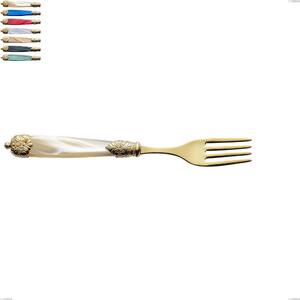 Mirage Pearl Tin Gold Table Fork, 18.10 Stainless Steel with Gold-Coloured PVD Finish, Methacrylate Handles, Length 221 mm