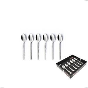 Marte 6 Moka Spoons Set in Display Box, Stainless Steel 18/10 (AISI304), Hammered Finish Thickness 2.5 mm