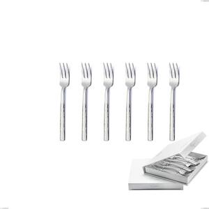 Marte Small Dessert Forks Set of 6 in Book-Style Box, Stainless Steel 18/10 (AISI304), Hammered Finish Thickness 2.5 mm