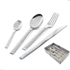 Marte 16-Piece Cutlery Set in Showcase Packaging, Stainless Steel 18/10 (AISI304), Hammered Finish 2.5 mm Thickness