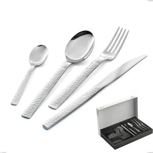 Marte 30-Piece Cutlery Set in Panoramic Packaging, Stainless Steel 18/10 (AISI304), Hammered Finish Thickness 2.5 mm