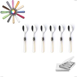 Set of 6 Napoleon Coffee Spoons in Book-style Box, Pearlised, (Stainless Steel 18.10 AISI304), Acrylic Handles