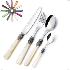 Coloured Cutlery Set 36 Pieces NAPOLEON Pearlised 18.10 Stainless Steel with Mother-of-Pearl Transparent Handle in Gift Box