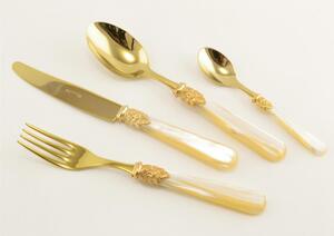 Napoleon Pearl TIN Gold Cutlery Set for 1 Setting, Pearl Acrylic Handles, Gold Ring and Gold-Plated Steel (18.10 AISI304)
