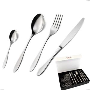 Oasi 24-piece cutlery set in panoramic packaging with book closure, Polished Stainless Steel Aisi 304, 2 mm thickness