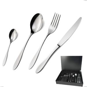 Oasi 24-piece cutlery set in Wooden Canteen Box, Polished Aisi 304 Stainless Steel, 2 mm thickness