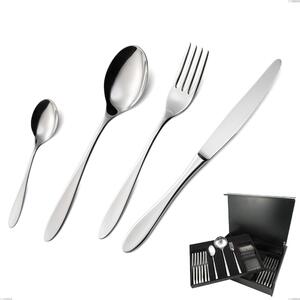 75-Piece Oasi Cutlery Set in Wooden Box, Mensa, Polished Stainless Steel AISI 304, 2 mm Thickness