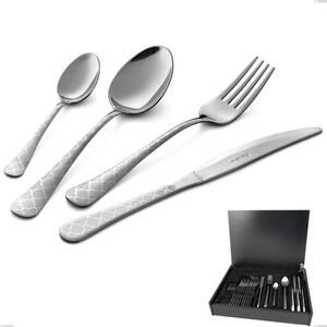 24-Piece Cutlery Set in Wooden Case Oxford Damask, 18/0 Stainless Steel (aisi 430) Laser Engraved, 2 mm Thickness