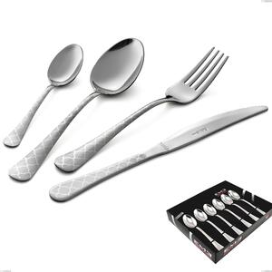 Set of 6 Oxford Damask Coffee Spoons in Display Box, 18/0 Stainless Steel (aisi 430) Laser Engraved, 2 mm Thickness