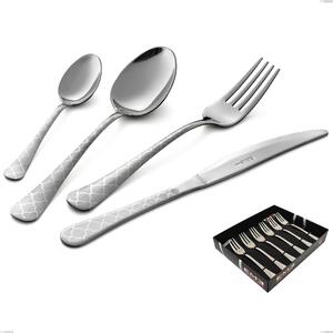 Set of 6 Oxford Damask Dessert Forks in Display Case, 18/0 Stainless Steel (aisi 430) Laser Engraved, 2 mm Thickness
