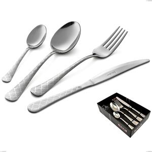 Oxford Damask 24 Piece Cutlery Set in Display Case, Economical Knife, 18/0 Stainless Steel (AISI 430) Laser Engraved, 2 mm Thickness