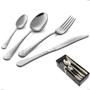 Oxford Damask 24 Piece Cutlery Set in Space-Saving Packaging, Economical Knife, 18/0 Steel (aisi 430) Laser Engraved, 2 mm Thickness