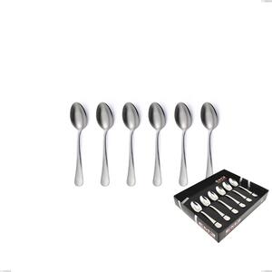 Set of 6 Oxford Sandblasted Moka Spoons in Display Box, 18/0 Stainless Steel (aisi 304) Sandblasted, 2 mm Thickness