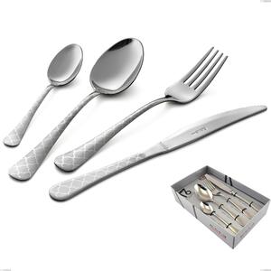 Oxford Damask 16-Piece Cutlery Set in Showcase Packaging, Economical Knife, 18/0 Stainless Steel (AISI 430) Laser Engraved, 2 mm Thickness